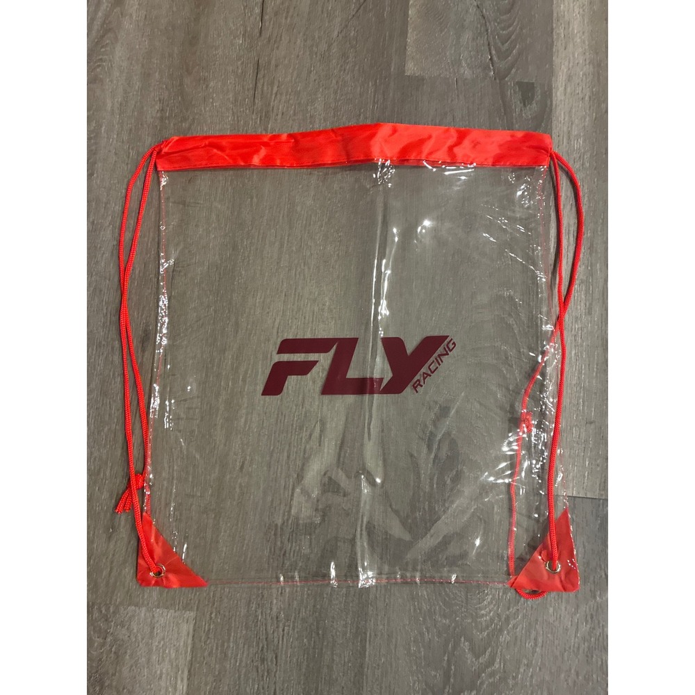 Fly Racing Clear Drawstring Backpack Red Trim Stadium Approved Cinch Bag PVC